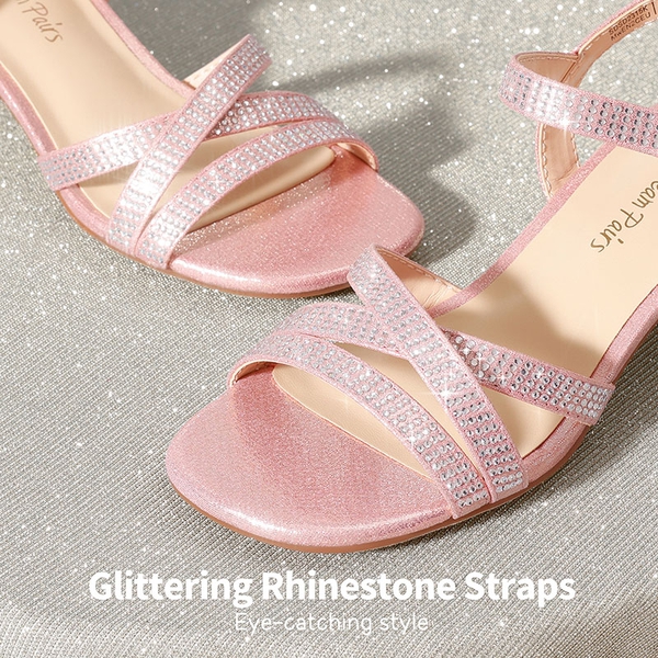Girls Rhinestone Low Heel Sandals - ROSE GOLD - 3